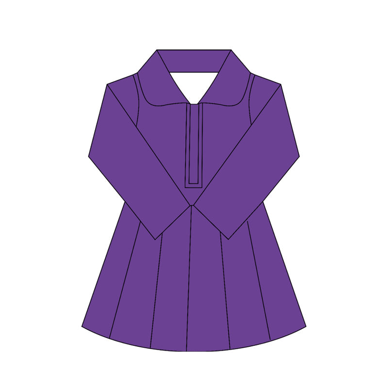 ( Moq 10 ）Baby Girl Purple Long Sleeves Zipper Activity Wear Yoga Knee Length Dress