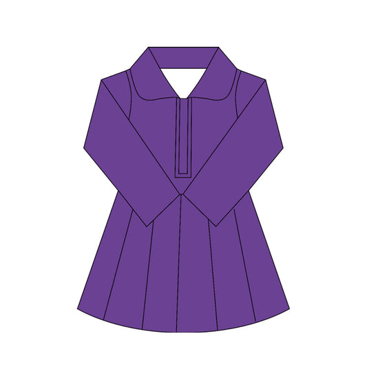 ( Moq 10 ）Baby Girl Purple Long Sleeves Zipper Activity Wear Yoga Knee Length Dress