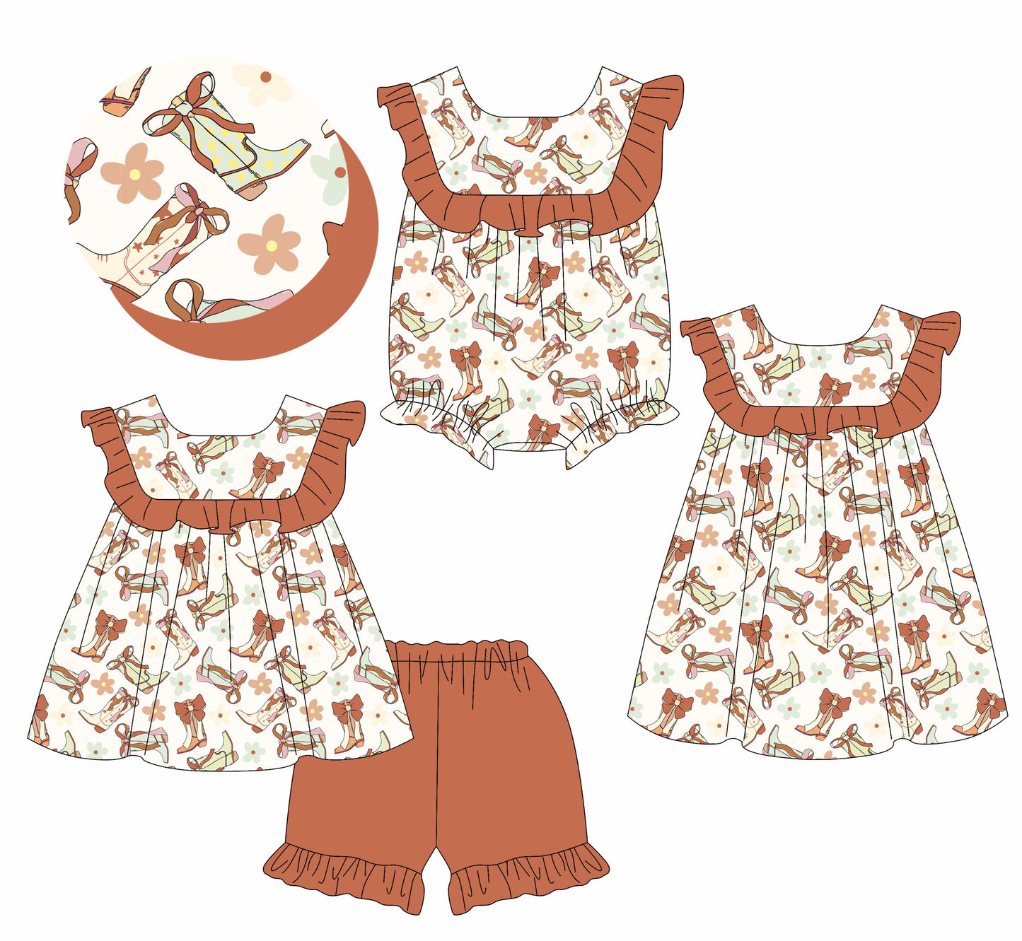 Baby Girl Boots Flower Sibling Romper Dress Set ( Moq 5 Each Style ) 1.23