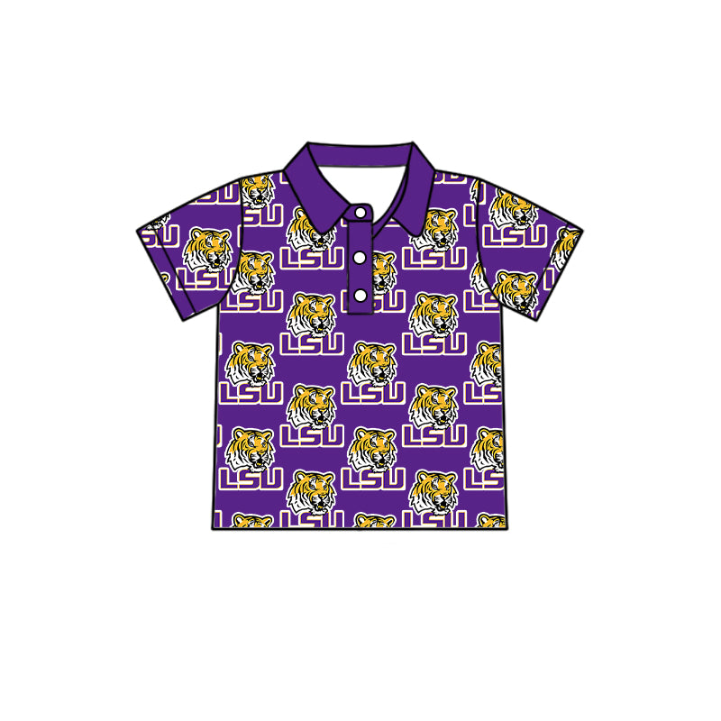 ( Moq 5 each style ) Baby Boy Girl Toddler Team Tiger Sibling Purple Dress Shirt Set 7.12