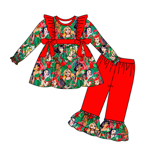 Baby Girl Long Sleeves Christmas Princess Bows Tunic Red Pants Set