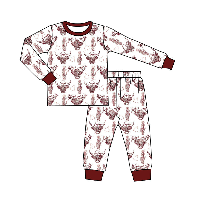 Baby Boy Christmas Highland Cow Western Shirt Pants Pajamas Set