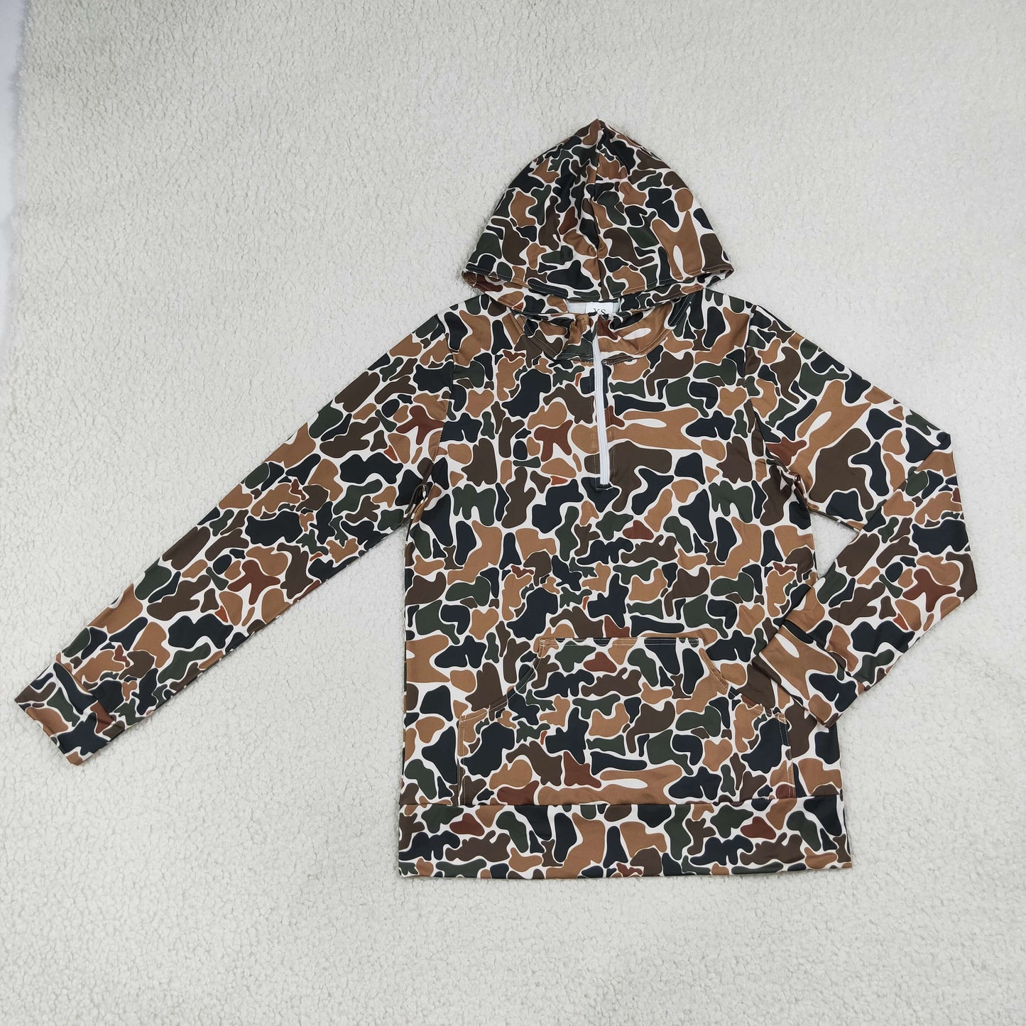 Adult Men Long Sleeves Hoodie Zipper Brown Camo Pullover Shirt RTS