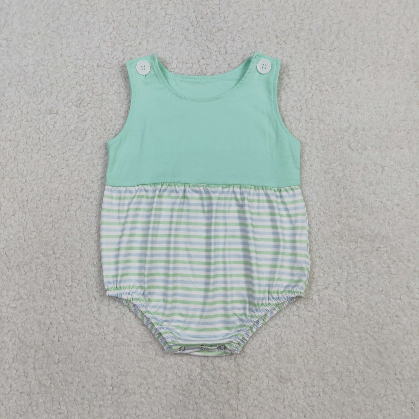 Baby Boys Infant Sleeveless Stripes Green Bubble Romper RTS