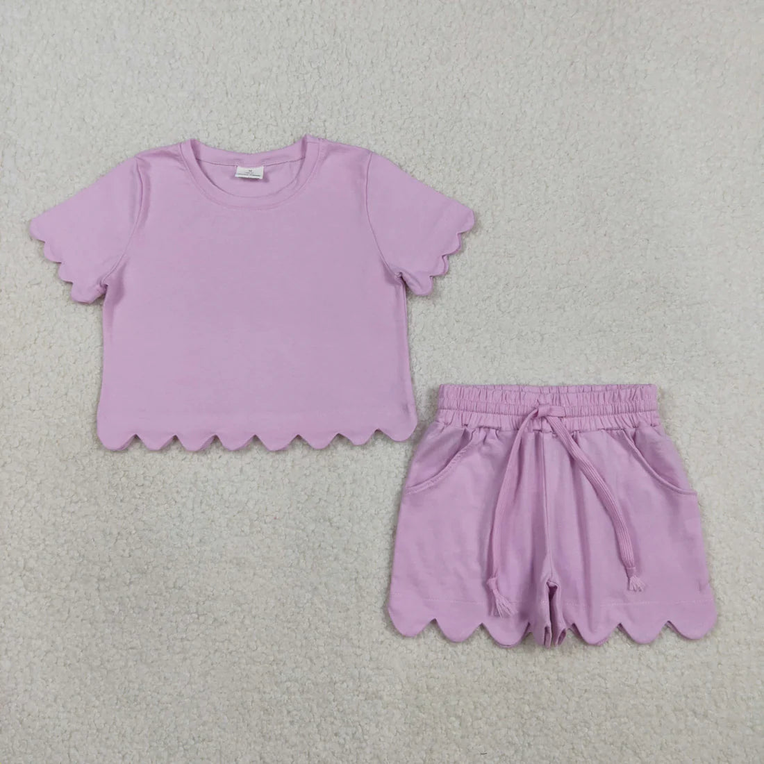 Sibling Baby Girls Adult Women Short Sleeves Lavender Cotton Shirts Shorts Scallop Sets Summer Clothes RTS