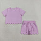 Baby Girls Short Sleeves Lavender Shirt Scallop Shorts Girls Summer Clothes Cotton Set