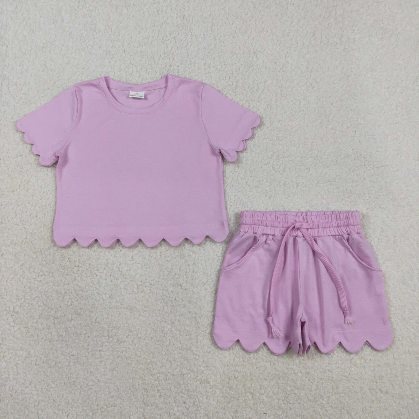 Baby Girls Short Sleeves Lavender Shirt Scallop Shorts Girls Summer Clothes Cotton Set