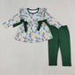 Baby Girl Long Sleeves Flower Bows Tunic Green Cotton Pants Set RTS