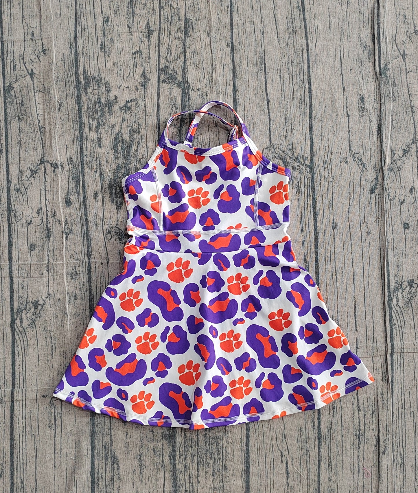 Baby Girls Kids Straps Purple Orange Leopard Team Yoga Active Shorts Knee Length Dress RTS