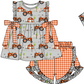 Baby Boy Girl Farm Tractor Cow Sibling Matching Green Dress Romper Clothes Set ( Moq 5 Each style )