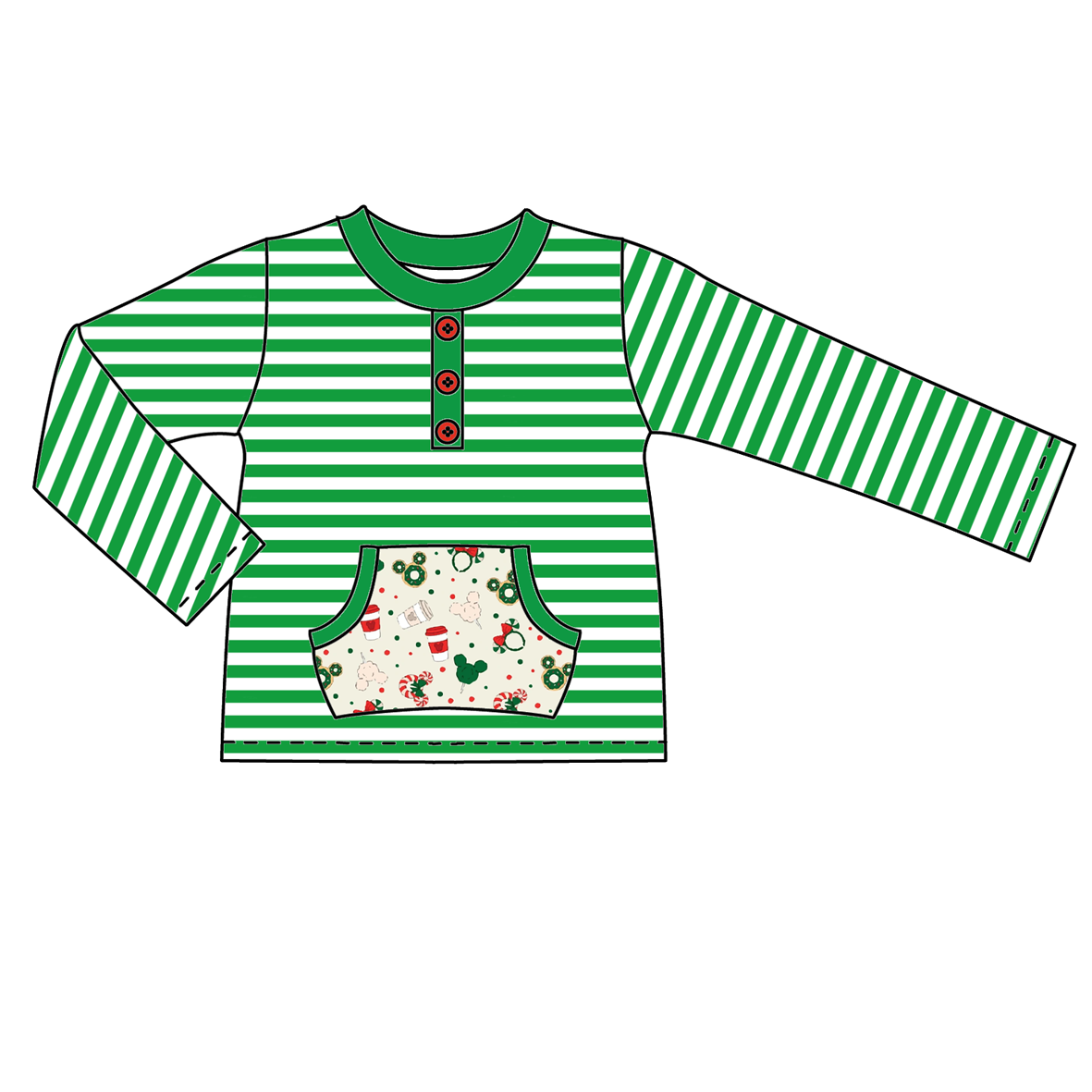 Baby Boy Christmas Mouse Green Stripes Pocket Shirt