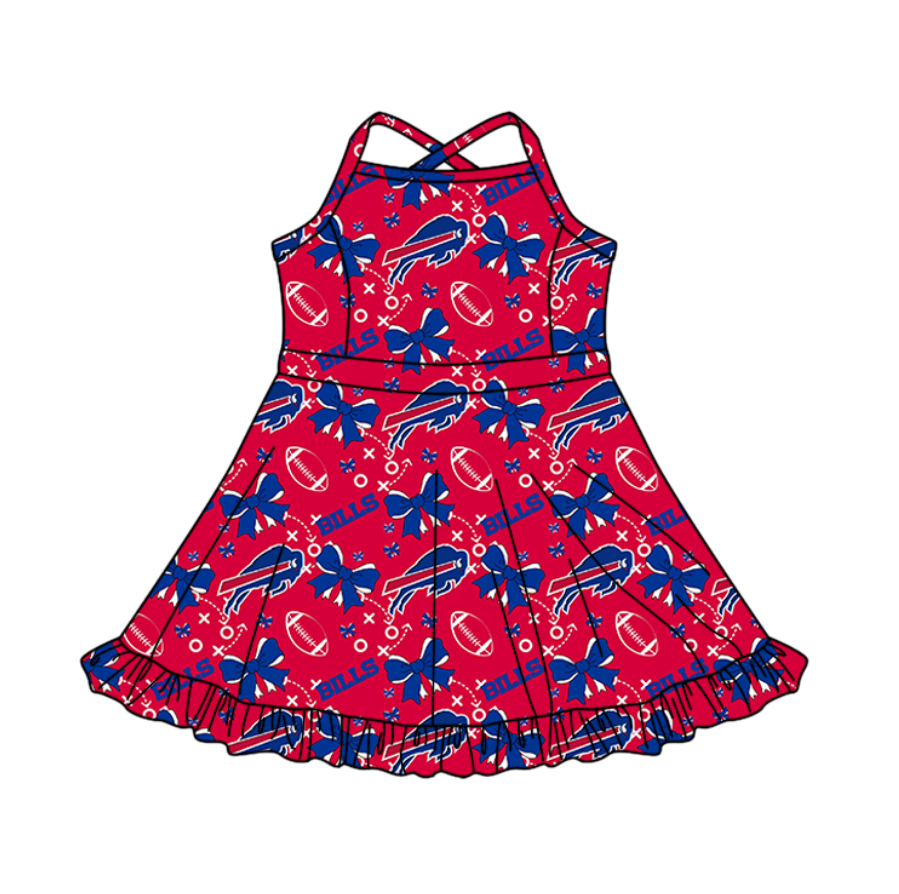 ( Moq 5 each style ) Baby Girl Team Sibling Red Blue Bows Dress Set 5.28