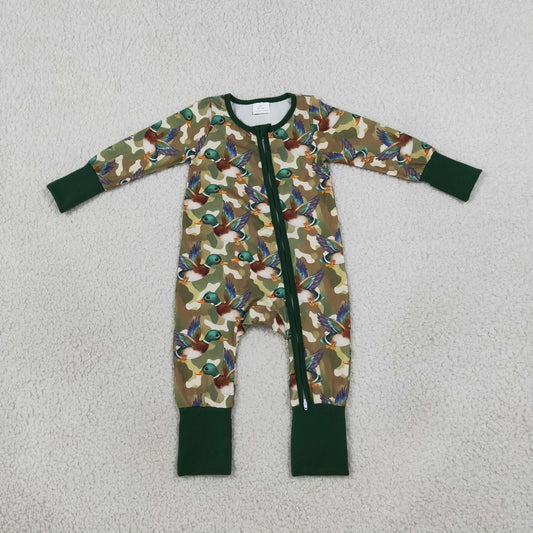 Baby Boys Infant Long Sleeves Ducks Camo Green Zipper Footie Sleeper Romper Clothes RTS