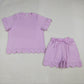 Adult Women Pink Short Sleeves Scallop Shirt Shorts Pajamas Clothes Set RTS