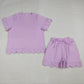 Sibling Baby Girls Adult Women Short Sleeves Lavender Cotton Shirts Shorts Scallop Sets Summer Clothes RTS