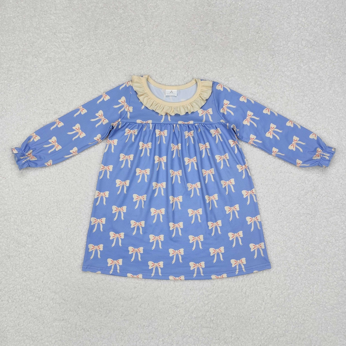 Baby Girl Long Sleeves Bows Ruffle Long Sleeves Blue Dress