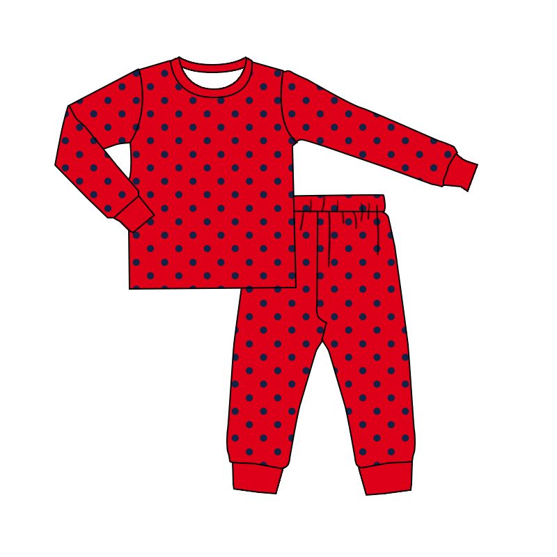 ( Moq 5 ) Preorder Baby Girls Kids Navy Dots Shirt Pants Red Set Pajamas Christmas Clothes
