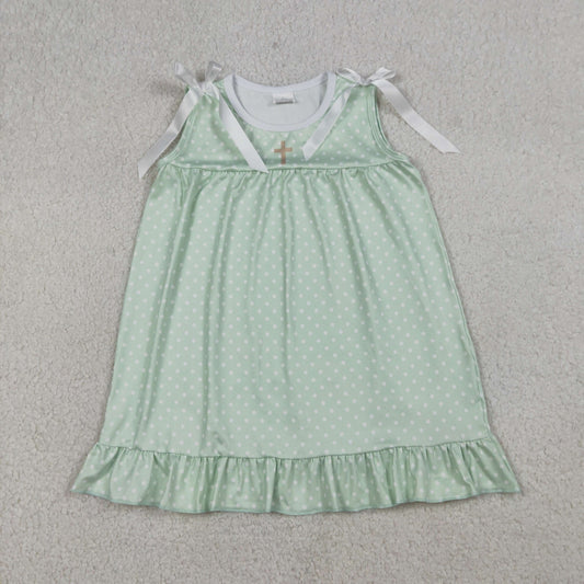 Baby Girls Kids Sleeveless Cross Bows Easter Green Knee Length Dress RTS