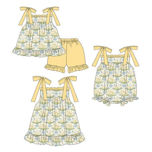 ( Moq 5 Each Style ) Sibling Baby Girls Kids Flower Bows Romper Dress Set Summer Clothes