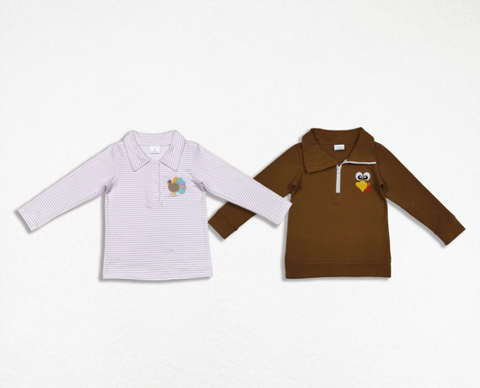 Sibling  Boys Kids Long Sleeves Embroidery turkey Thanksgiving Pullover Shirt