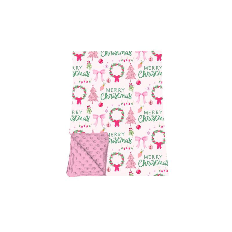 ( Moq 5 ) Preorder Baby Girls Toddler Christmas Bows Pink Blanket