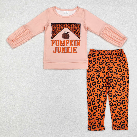 Baby Girl Long Sleeves Pumpkin Tops Leopard Pants Fall Set