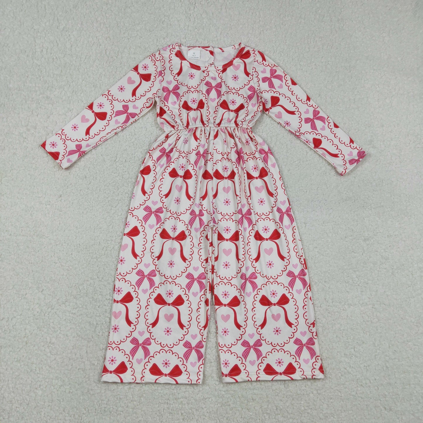 Baby Girls Kids Long Sleeves Bows Hearts Valentine's Day Jumpsuit RTS