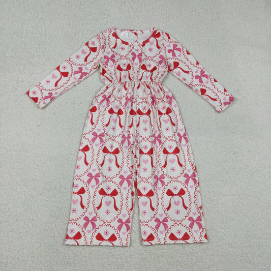 Baby Girls Kids Long Sleeves Bows Hearts Valentine's Day Jumpsuit RTS