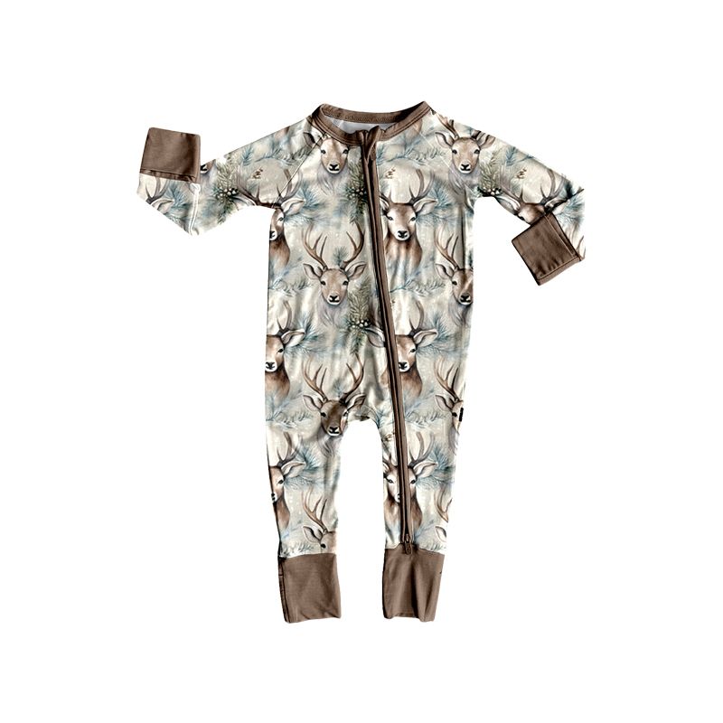 ( Moq 5 ) Preorder Baby Boys Kids Long Sleeves Deer Zipper Footie Romper Clothes