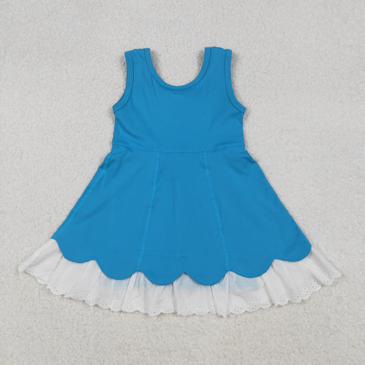 Baby Girl Sleeveless Yoga Active Lace Ruffle Blue Knee Length Dress RTS
