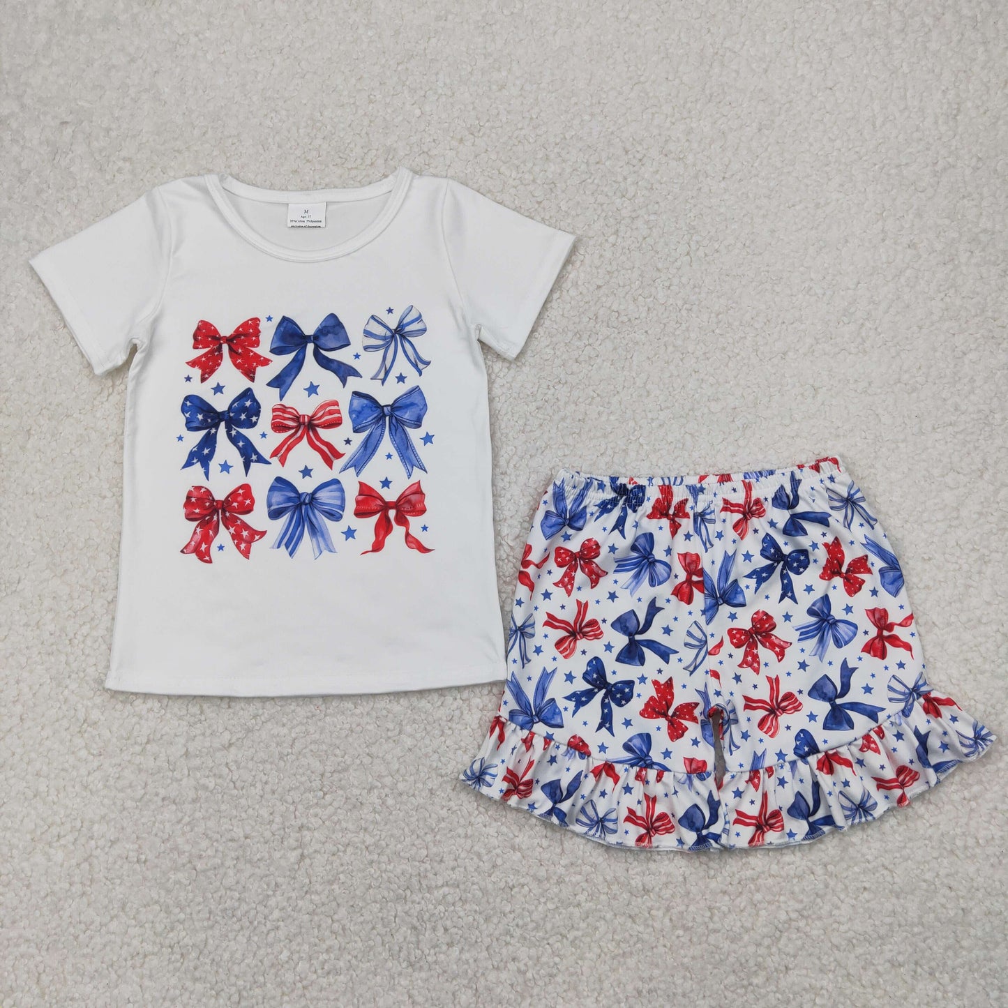 Baby Girl Short Sleeves Bows Stars Shirt Shorts 4th Of July Set RTS