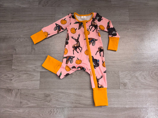 ( No moq ) Preorder Baby Girls Infant Ducks Deer Pumpkins Fall Zipper Footie Sleeper Romper Clothes
