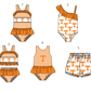 ( Moq 5 Each Style ) Baby Boys Girls Orange Stripes Sibling Team Sets Swimsuits Clothes