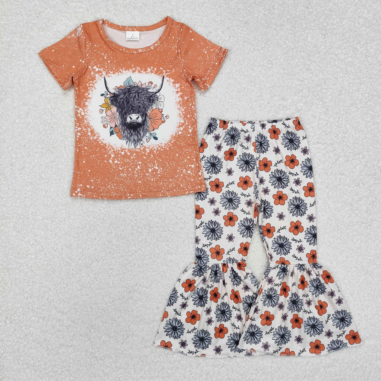 Baby Girl Short Sleeves Western Cow Flower Sibling Sister Dress Clothes Set