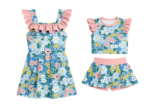 ( Moq 5 Each Style ) Baby Girls Kids Short Sleeves Hearts Sibling Summer Ruffle Dress Set