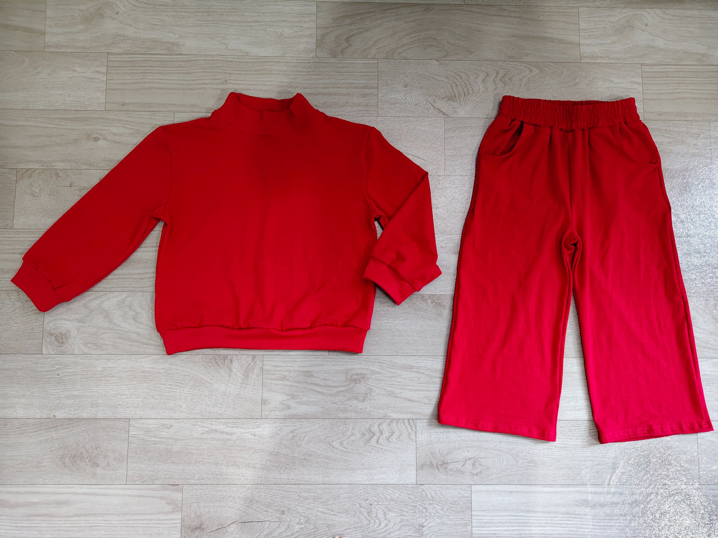 ( No moq ) Preorder Baby Girl Kids Long Sleeves Dark Red Shirt Pockets Pants Cotton Set Clothes
