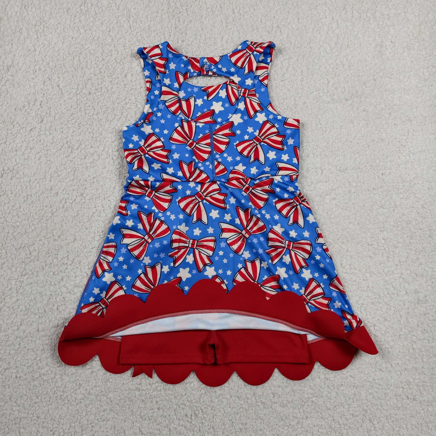 Baby Girls Bows Stars 4th of July Yoga Active Shorts Knee Length Scallop Dress RTS