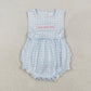 RTS Baby Girl Infant Sleeveless Blue Plaid Embroidery Bows Ruffle Bubble Romper