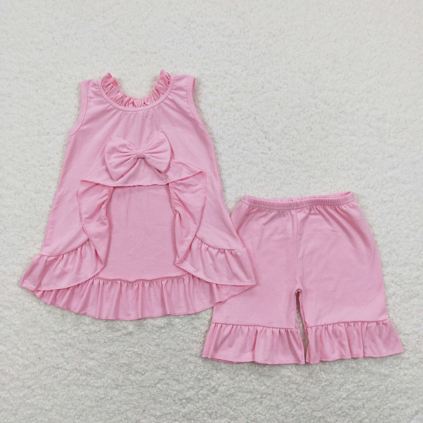 GSSO0518 Baby Girl Pink Sleeveless Tops Ruffle Shorts Cotton Set