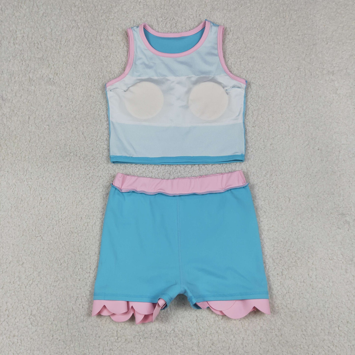 Baby Girls Kids Sleeveless Tops Scallop Skirt Shorts Yoga Active Set Summer Clothes RTS