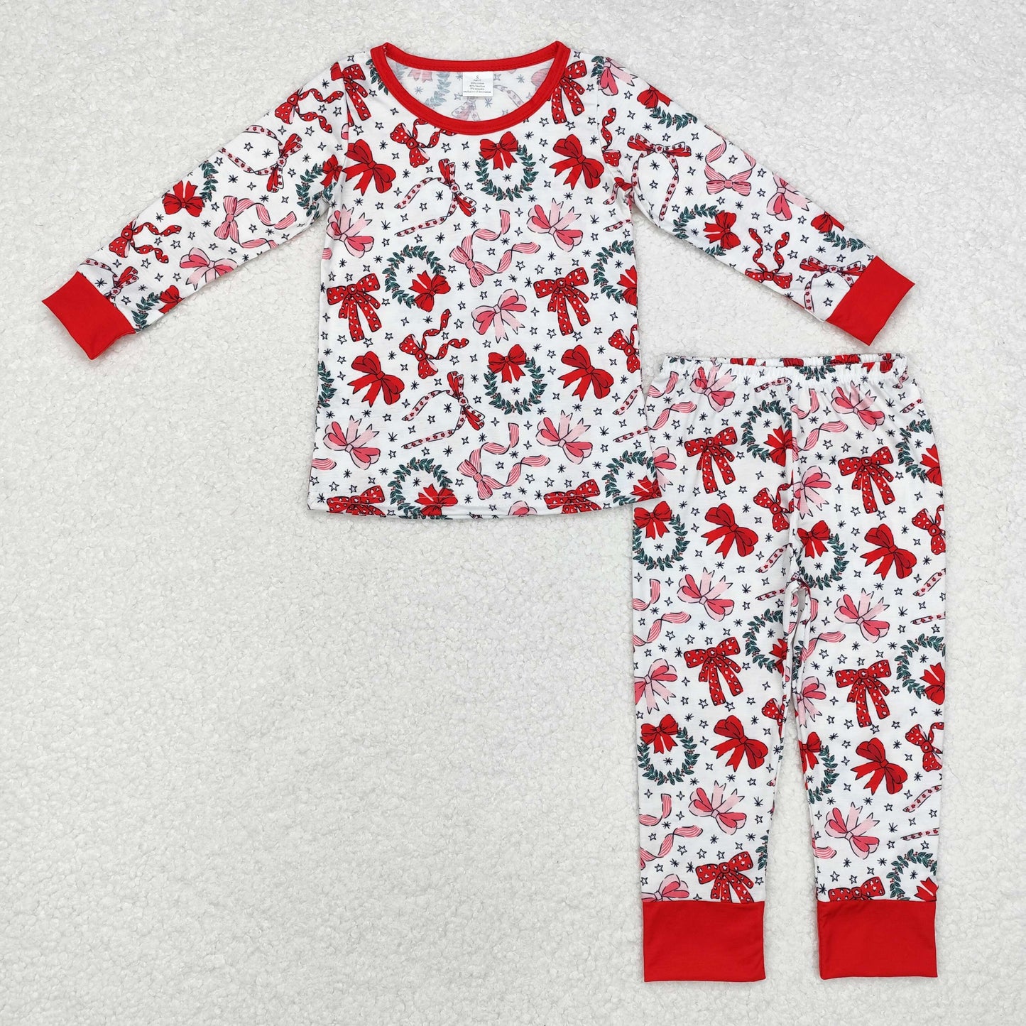 Baby Girl Christmas Bows Shirt Pants Pajamas Clothes Bamboo Set