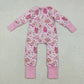 Baby Girls Long Sleeves Hats Boots Hearts Valentine Pink Footie Sleeper Zipper Romper RTS