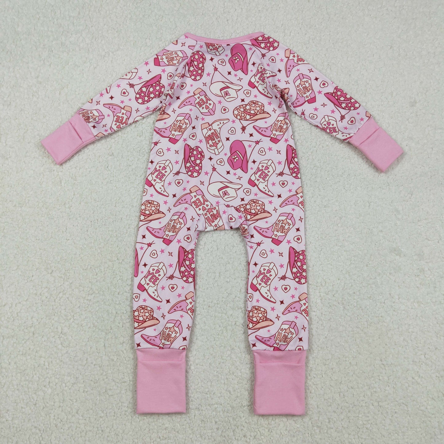 Baby Girls Long Sleeves Hats Boots Hearts Valentine Pink Footie Sleeper Zipper Romper RTS