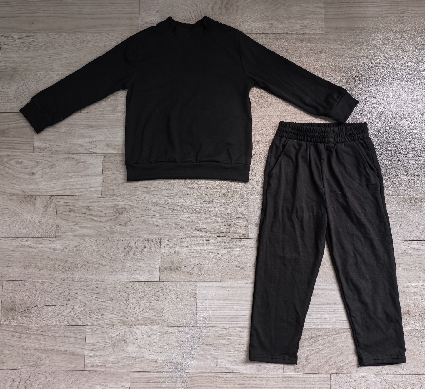 ( No moq ) Preorder Baby Girl Kids Long Sleeves Black Shirt Pockets Pants Cotton Set Clothes