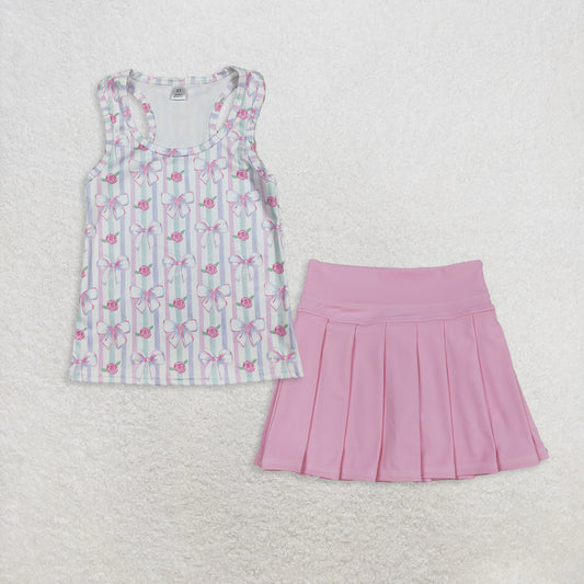 Baby Girl Sleeveless Bows Flower Tops Skorts Yoga Active Set RTS