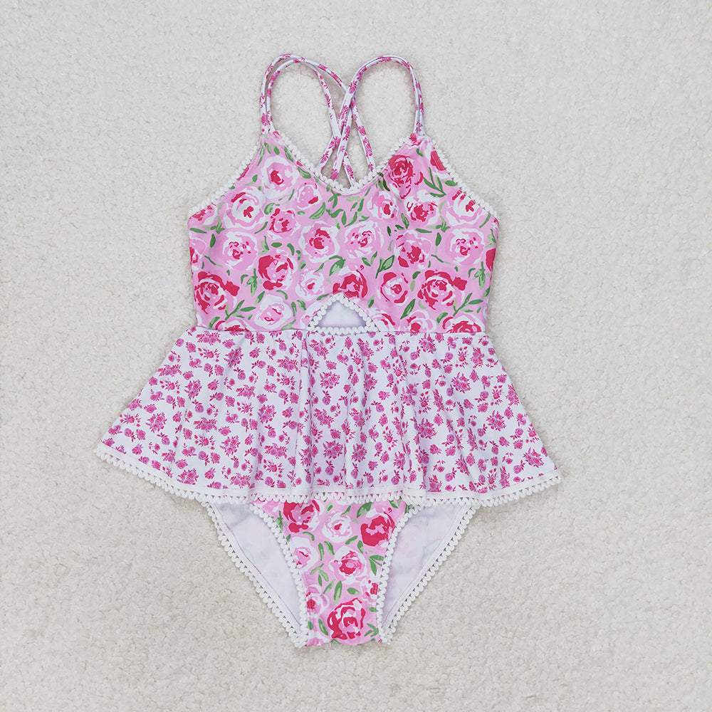 Baby Girl Summer Floral One Piece Sibling Sister Swimsuits