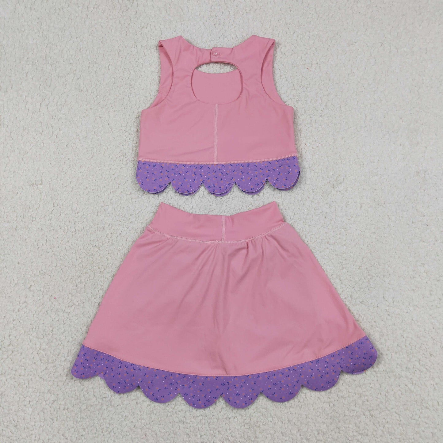 Baby Girls Kids Sleeveless Pink Tops Purple Bows Skirt Shorts Yoga Clothes Set RTS