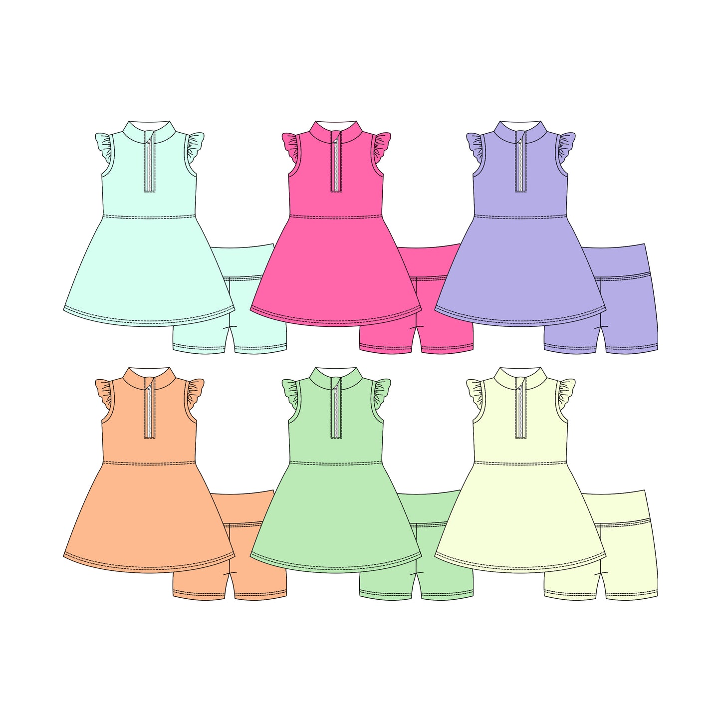 ( Moq 5 Each Style ) Sibling Baby Girls Kids Short Sleeves  Zipper Tops Shorts Sets Yoga active Clothes