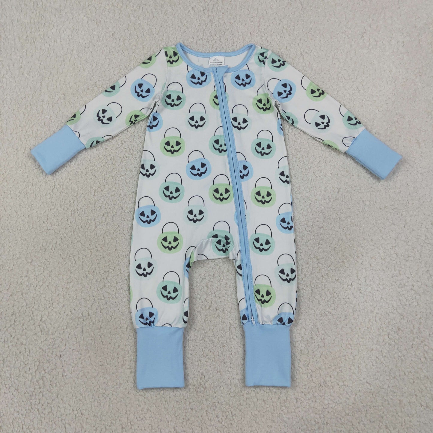 Baby Boy Long Sleeves Pumpkins Baskets Halloween Zipper Romper RTS