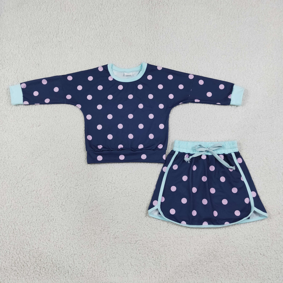 Baby Girls Kids Long Sleeves Dots Shirt Skirt Shorts Navy Set Clothes RTS
